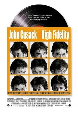 High Fidelity movie poster has the lead actor on some vinyl records